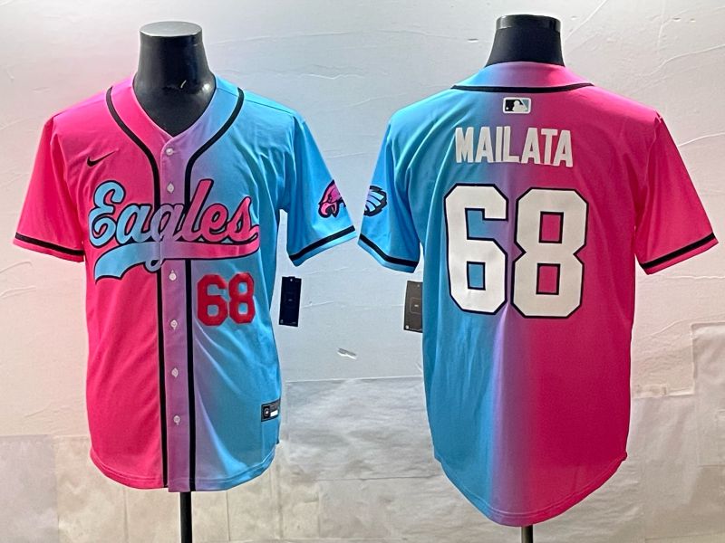 Men 2025 Philadelphia Eagles 68 Mailata Blue pink Nike Limited NFL Jersey style 03